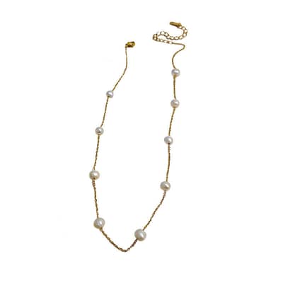 Minimally Trendy Gold Plated Jewelry Collarbone Chain Fashionable Freshwater Pearl Necklace detail 5