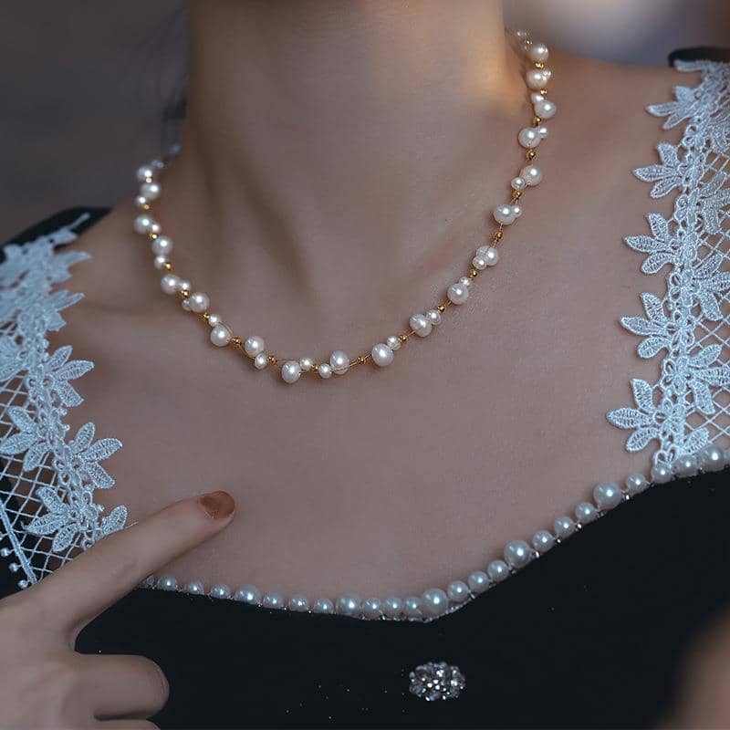 Titanium Steel Lock Chain Freshwater Pearl Delicate Fashion Jewelry Gold Plated Beaded Necklace - main