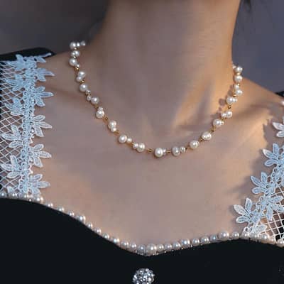 Titanium Steel Lock Chain Freshwater Pearl Delicate Fashion Jewelry Gold Plated Beaded Necklace detail 3