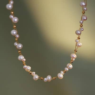 Titanium Steel Lock Chain Freshwater Pearl Delicate Fashion Jewelry Gold Plated Beaded Necklace detail 4