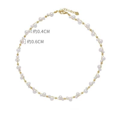 Titanium Steel Lock Chain Freshwater Pearl Delicate Fashion Jewelry Gold Plated Beaded Necklace detail 6