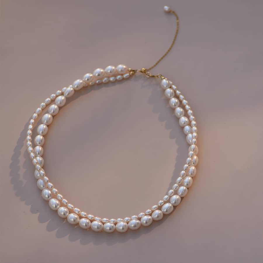 Trendy Handmade Elegant Beaded Necklace Gold Plated Double Layer Freshwater Pearl Choker - main