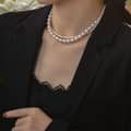 Trendy Handmade Elegant Beaded Necklace Gold Plated Double Layer Freshwater Pearl Choker 4