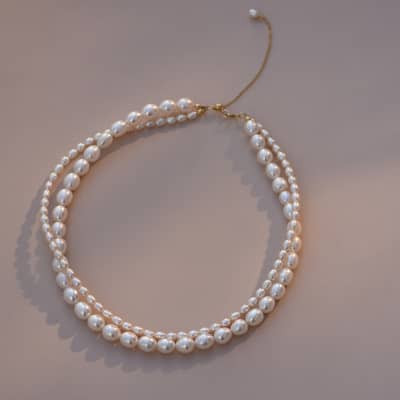 Trendy Handmade Elegant Beaded Necklace Gold Plated Double Layer Freshwater Pearl Choker detail 6