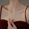 French Luxury Titanium Steel Delicate Fashion Jewelry Gold Plated Beaded Choker Pearl Necklace 6