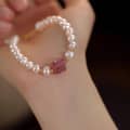 Petal Strawberry Crystal Adjustable Bracelet Freshwater Pearl Beaded Bracelet 2