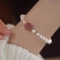 Petal Strawberry Crystal Adjustable Bracelet Freshwater Pearl Beaded Bracelet 4