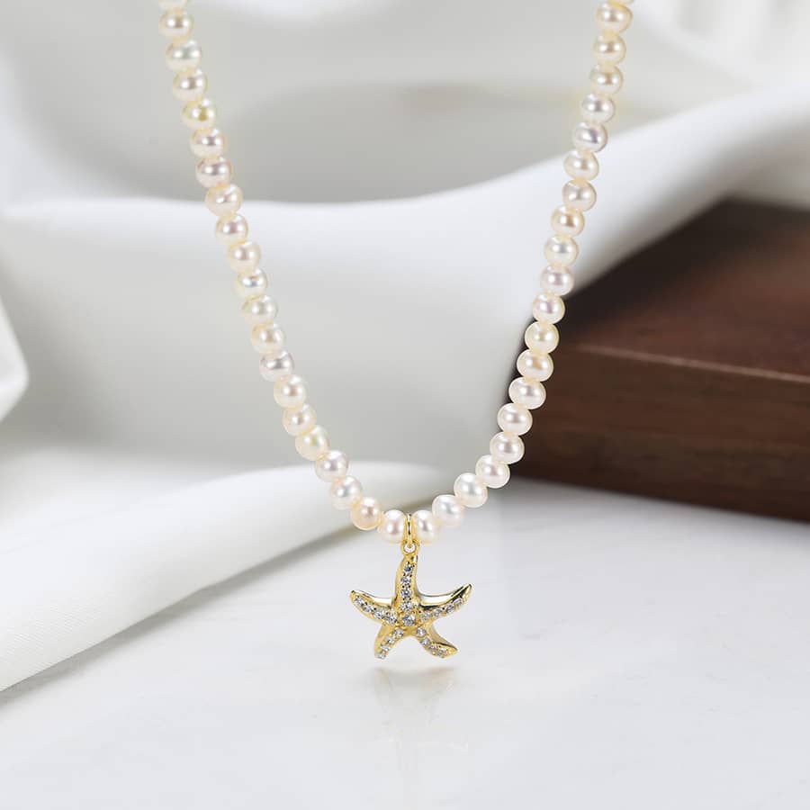Trendy Natural Pearl Necklace 925 Sterling Silver Starfish Pendant Freshwater Pearl - main