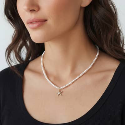 Trendy Natural Pearl Necklace 925 Sterling Silver Starfish Pendant Freshwater Pearl detail 4