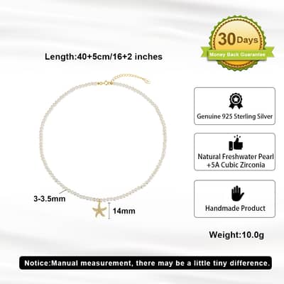 Trendy Natural Pearl Necklace 925 Sterling Silver Starfish Pendant Freshwater Pearl detail 5