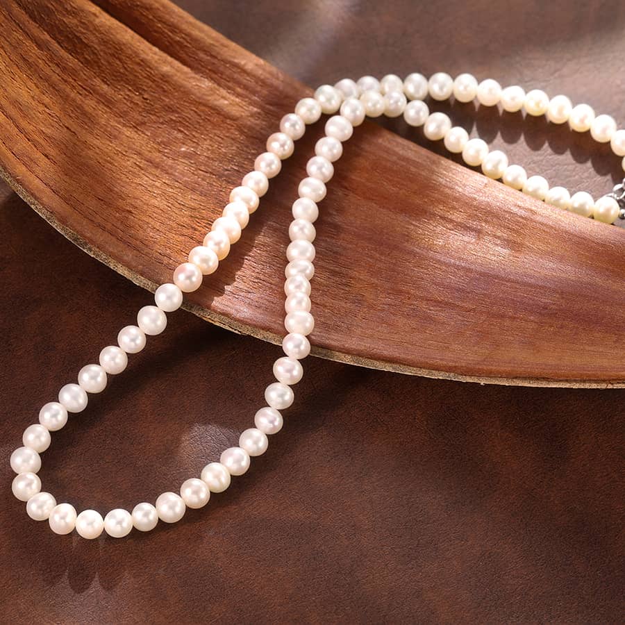 Natural Freshwater Pearl Bead Chain Necklace 925 Sterling Silver - main