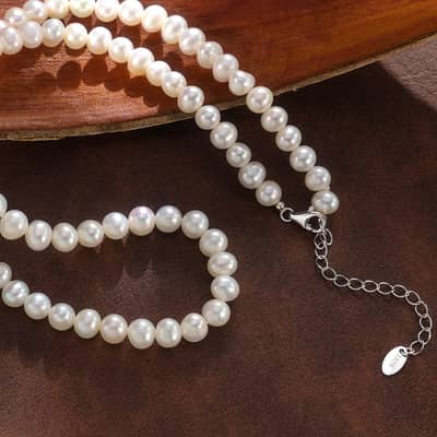 Natural Freshwater Pearl Bead Chain Necklace 925 Sterling Silver detail 2