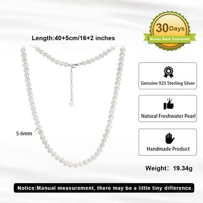 Natural Freshwater Pearl Bead Chain Necklace 925 Sterling Silver detail 5