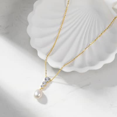 Elegant 925 Silver 9-10mm Natural Freshwater Pearl Pendant Necklace detail 3