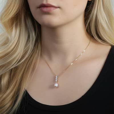 Elegant 925 Silver 9-10mm Natural Freshwater Pearl Pendant Necklace detail 4