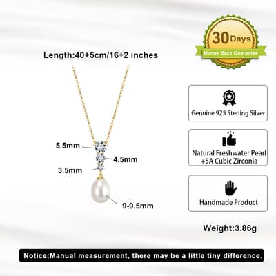 Elegant 925 Silver 9-10mm Natural Freshwater Pearl Pendant Necklace detail 5