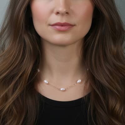 Handmade 14K Gold Real 925 Sterling Silver Pearl Necklace with 7-8mm Baroque Freshwater Pearl Tiny Chain detail 3