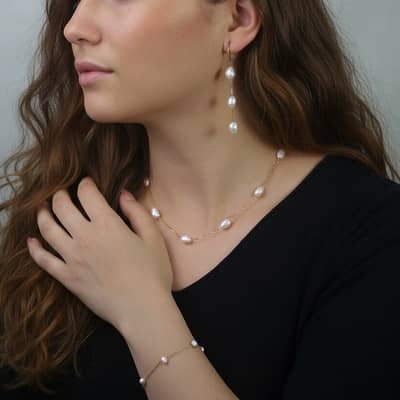 Handmade 14K Gold Real 925 Sterling Silver Pearl Necklace with 7-8mm Baroque Freshwater Pearl Tiny Chain detail 4
