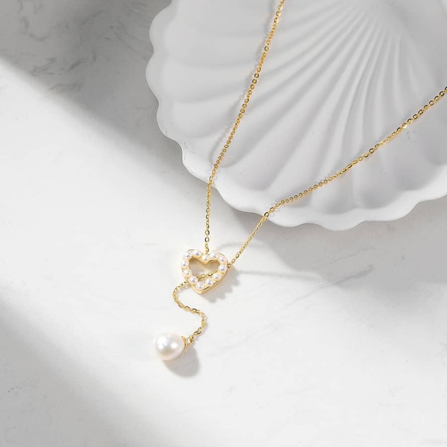 Stretchable Chain Pearl Heart Hollow Out Zircon Necklace 925 Sterling Silver Pearl Pendant - main