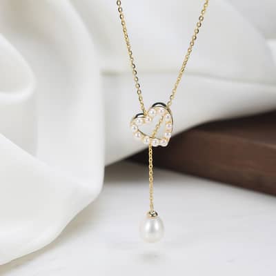 Stretchable Chain Pearl Heart Hollow Out Zircon Necklace 925 Sterling Silver Pearl Pendant detail 2