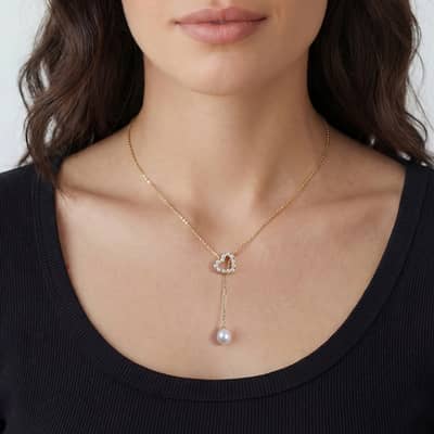 Stretchable Chain Pearl Heart Hollow Out Zircon Necklace 925 Sterling Silver Pearl Pendant detail 3