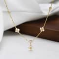 Geometric Four Leaf Flower Freshwater Pearl Pendant Necklace, 925 Sterling Silver 1