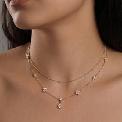 Geometric Four Leaf Flower Freshwater Pearl Pendant Necklace, 925 Sterling Silver detail 3