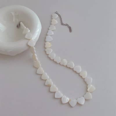 Trendy White Love Heart Shell Beaded Silver Plated Choker Necklace detail 4
