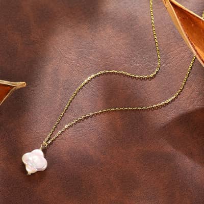Minimalist Baroque Four-leaf Clover Pearl Pendant Necklace, 925 Sterling Silver detail 1