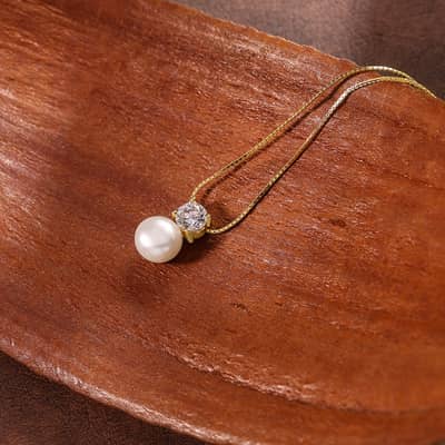 Zircon & 7.5-8mm Freshwater Pearl Pendant Necklace, S925 Silver detail 1