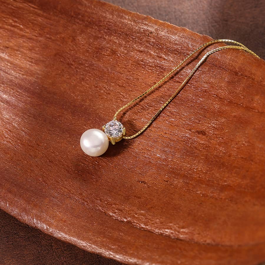 Zircon & 7.5-8mm Freshwater Pearl Pendant Necklace, S925 Silver - main