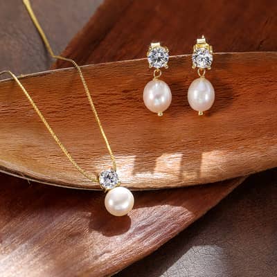 Zircon & 7.5-8mm Freshwater Pearl Pendant Necklace, S925 Silver detail 2