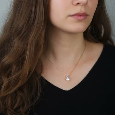 Zircon & 7.5-8mm Freshwater Pearl Pendant Necklace, S925 Silver detail 4