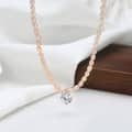 Pink Cultured Freshwater Pearl Bead Choker Necklace with Zircon Pendant 1