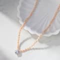 Pink Cultured Freshwater Pearl Bead Choker Necklace with Zircon Pendant 2