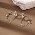 925 Sterling Silver Cultured Freshwater Pearl Huggie Hoop Chain Stud Earrings 4