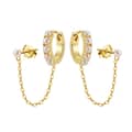 925 Sterling Silver Cultured Freshwater Pearl Huggie Hoop Chain Stud Earrings 5