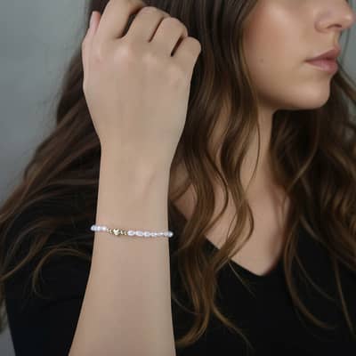 925 Sterling Silver Cultured Freshwater Pearl Heart Shape Beaded Bracelet detail 3