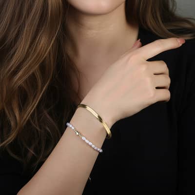 925 Sterling Silver Cultured Freshwater Pearl Heart Shape Beaded Bracelet detail 4