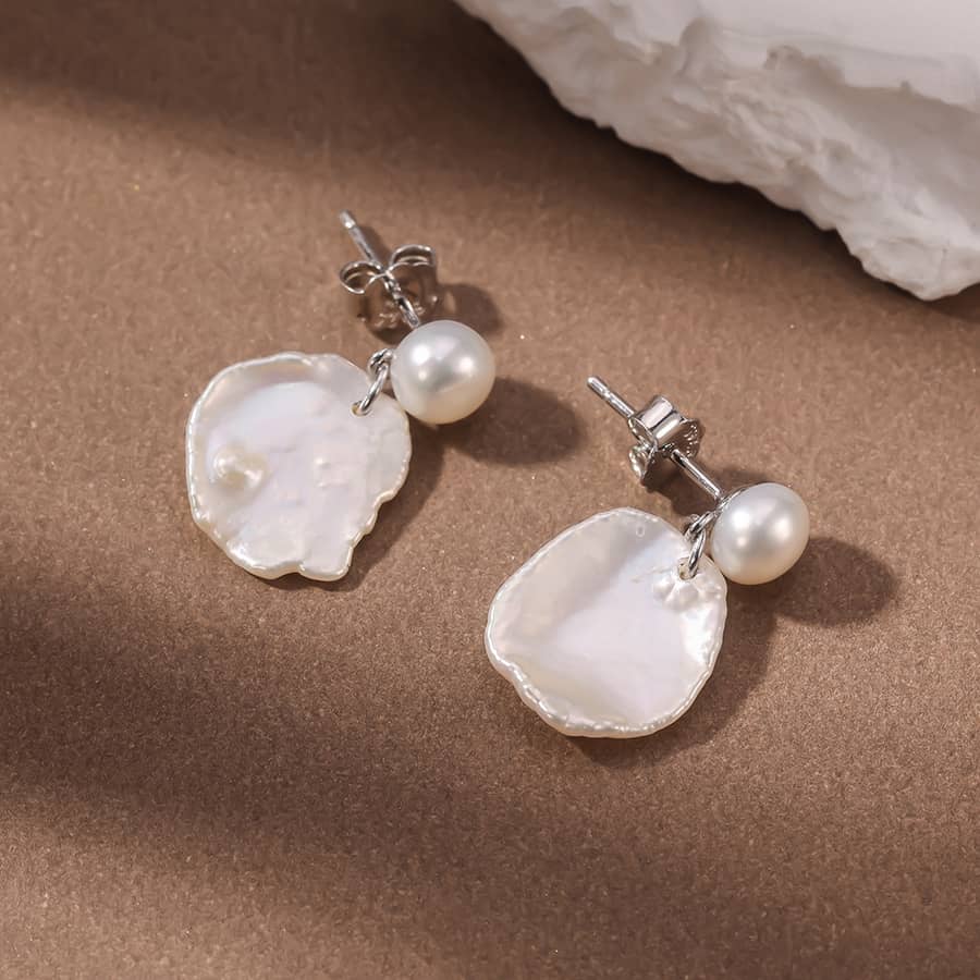 Simple Design S925 Silver Irregular Baroque Freshwater Cultured Pearl Earrings - main