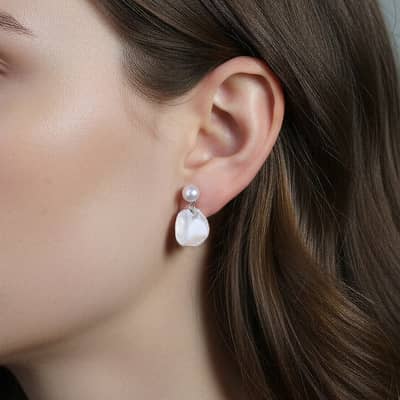 Simple Design S925 Silver Irregular Baroque Freshwater Cultured Pearl Earrings detail 3