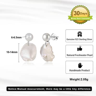 Simple Design S925 Silver Irregular Baroque Freshwater Cultured Pearl Earrings detail 5