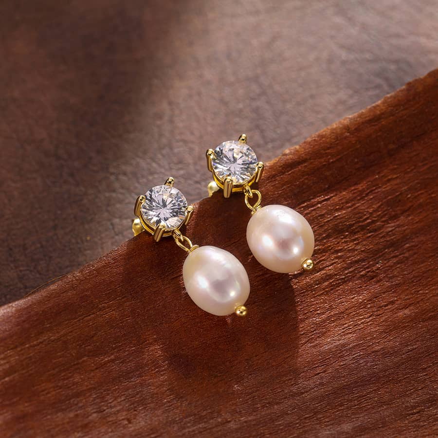 925 Sterling Silver Cubic Zirconia Cultured Freshwater Pearl Drop Stud Earrings - main