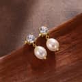 925 Sterling Silver Cubic Zirconia Cultured Freshwater Pearl Drop Stud Earrings 1