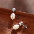 925 Sterling Silver Cubic Zirconia Cultured Freshwater Pearl Drop Stud Earrings 2