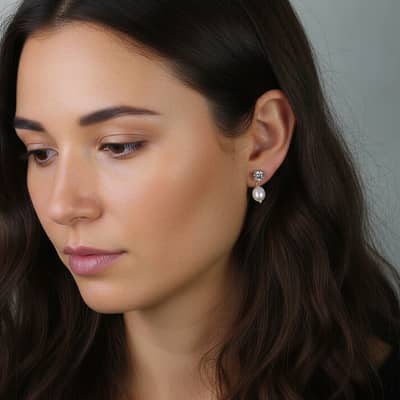 925 Sterling Silver Cubic Zirconia Cultured Freshwater Pearl Drop Stud Earrings detail 3