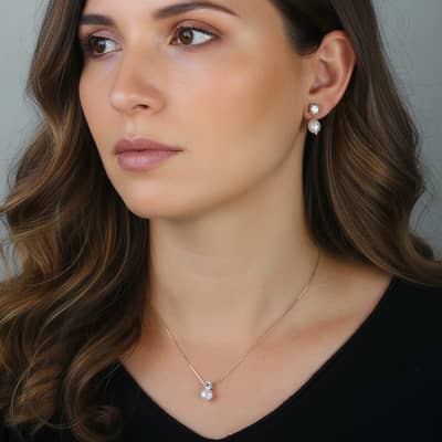 925 Sterling Silver Cubic Zirconia Cultured Freshwater Pearl Drop Stud Earrings detail 4