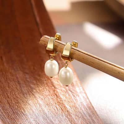 925 Sterling Silver Cultured Freshwater Pearl Drop Earrings 14K Gold Plated detail 1