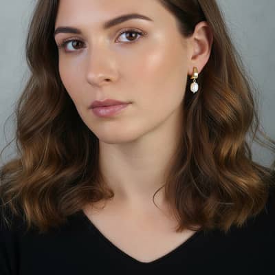 925 Sterling Silver Cultured Freshwater Pearl Drop Earrings 14K Gold Plated detail 2