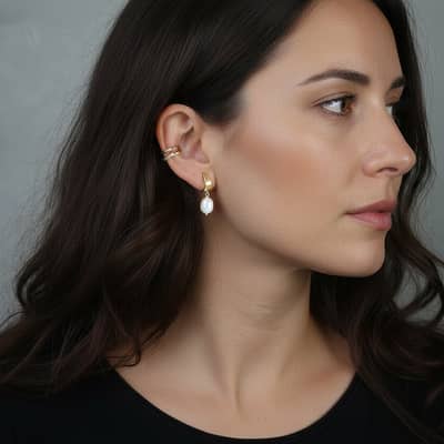 925 Sterling Silver Cultured Freshwater Pearl Drop Earrings 14K Gold Plated detail 3